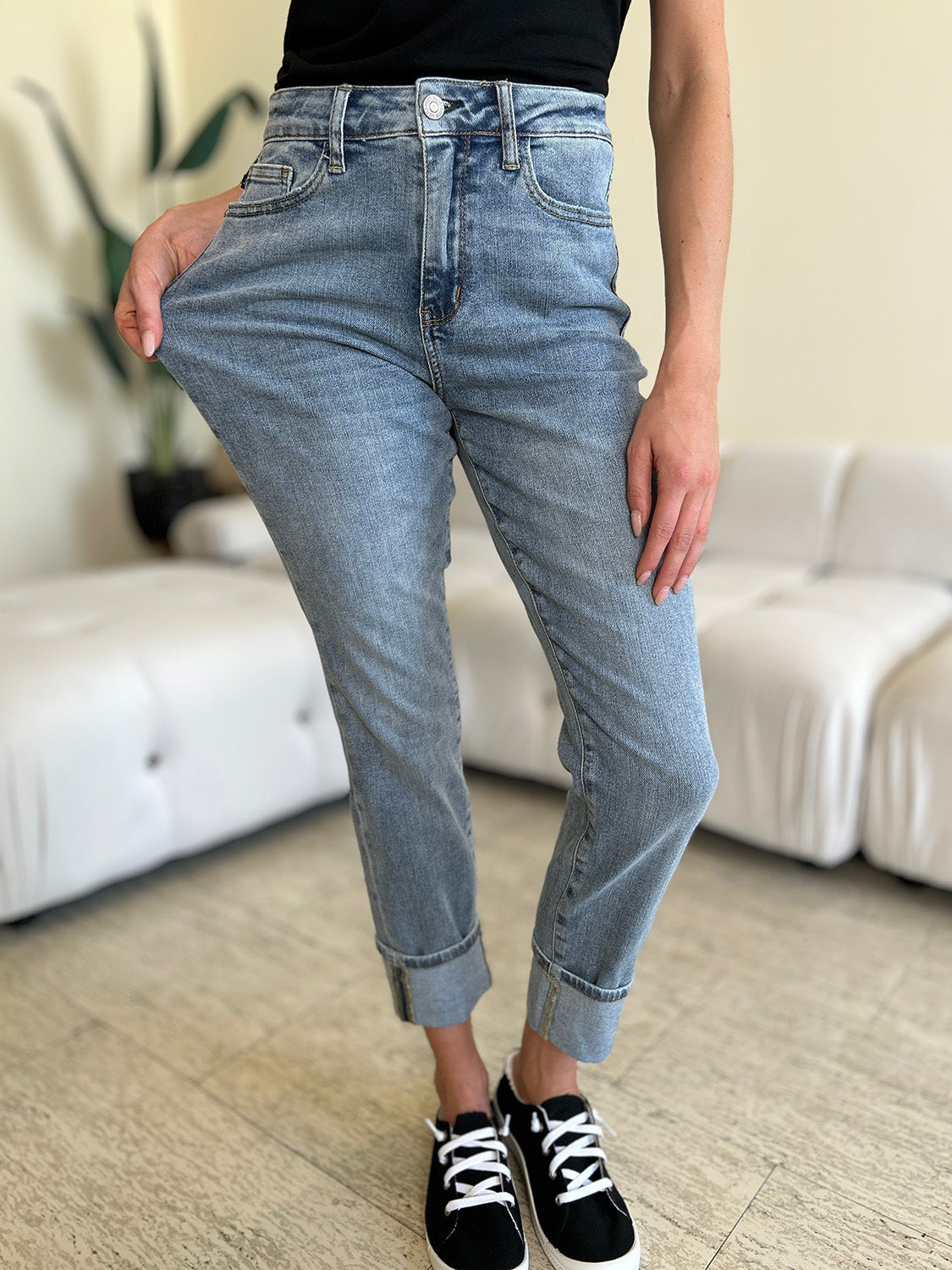 Judy Blue Full Size High Waist Cuff Hem Jeans - All Mine Now Clothing