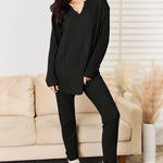 Basic Bae Full Size Notched Long Sleeve Top and Pants Set - All Mine Now Clothing