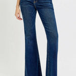 RISEN Tummy Control Frayed Hem Flare Jeans Trendsi