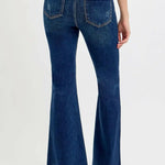 RISEN Tummy Control Frayed Hem Flare Jeans Trendsi