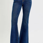 RISEN Tummy Control Frayed Hem Flare Jeans Trendsi