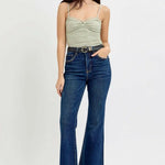 RISEN Tummy Control Frayed Hem Flare Jeans Trendsi