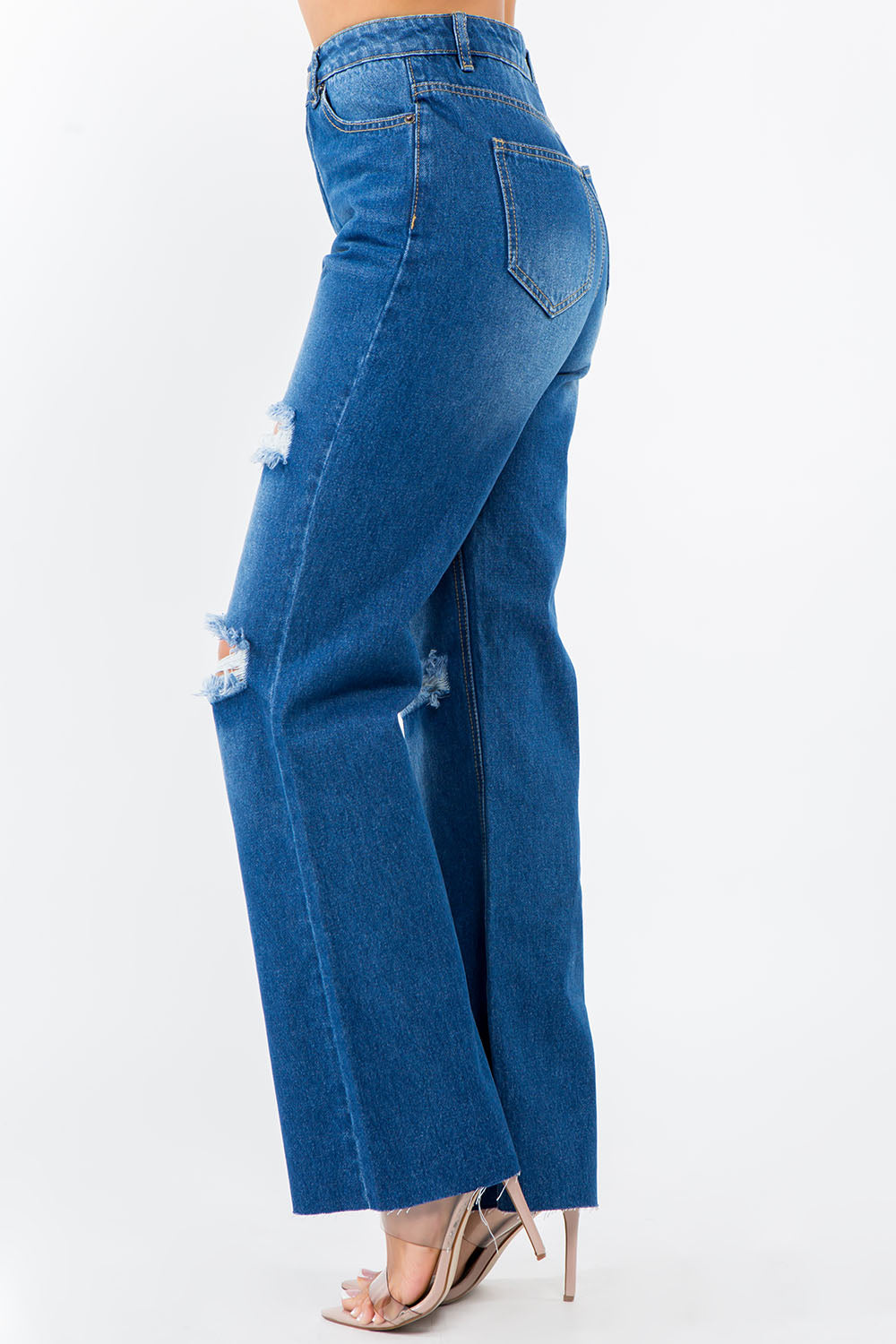 American Bazi High Waist Distressed Wide Leg Jeans - All Mine Now Clothing