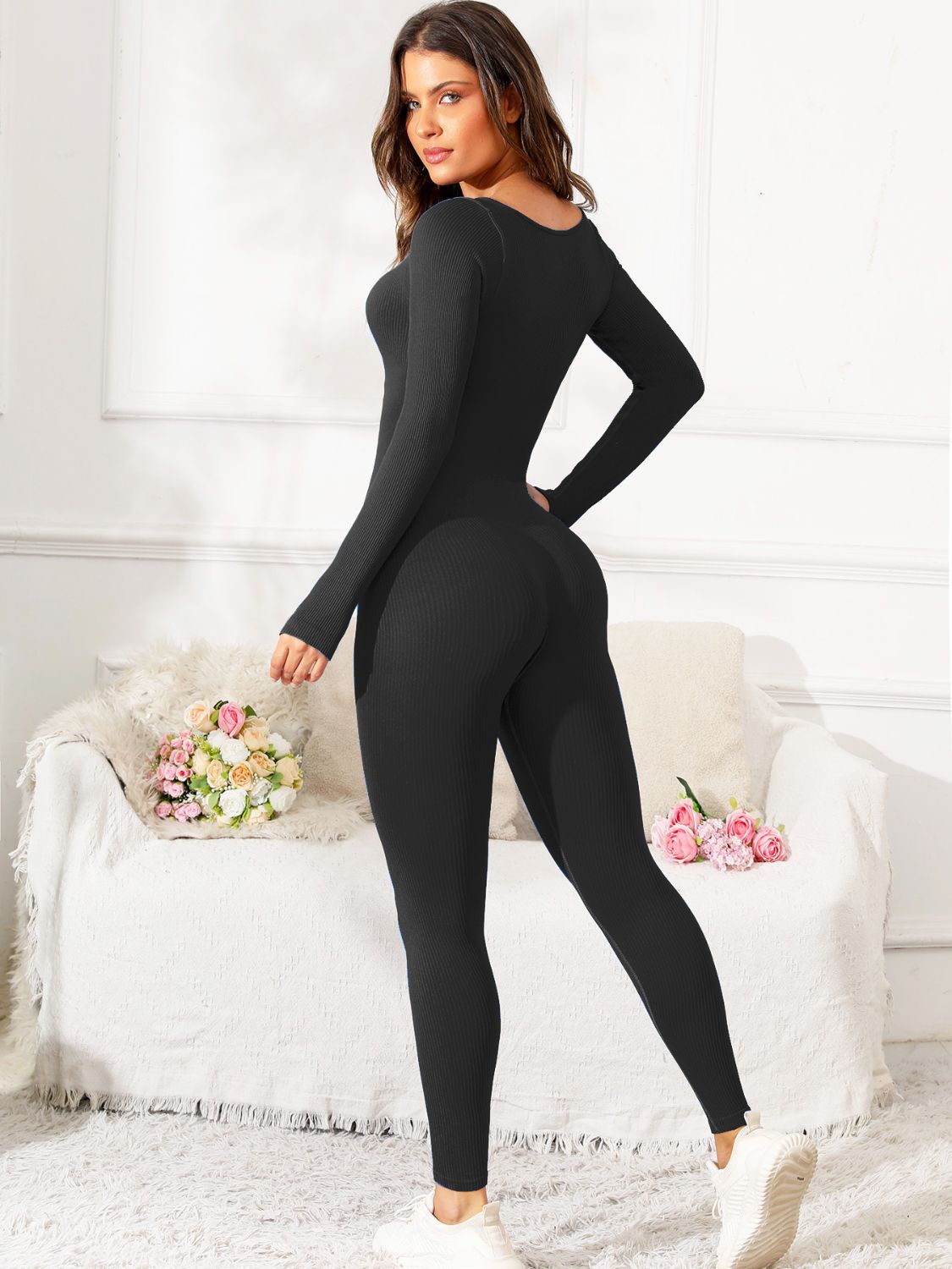 Scoop Neck Long Sleeve Active Jumpsuit - All Mine Now Clothing