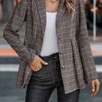 Plaid Button Up Blazer with Lapel Collar Trendsi