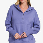 Zenana Half Snap Long Sleeve Hoodie with Kangaroo Pocket - All Mine Now Clothing