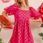 BiBi Polka Dot Mesh Puff Sleeve Dress - All Mine Now Clothing