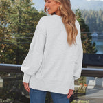 Slit Round Neck Long Sleeve Sweatshirt - All Mine Now Clothing