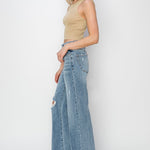 RISEN Mid Rise Button Fly Wide Leg Jeans Trendsi