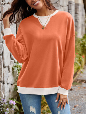 Lovelet Contrast Round Neck Long Sleeve Sweatshirt - All Mine Now Clothing