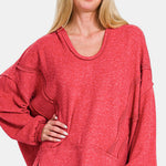 Zenana Brushed Hacci Exposed Seam Hoodie - All Mine Now Clothing