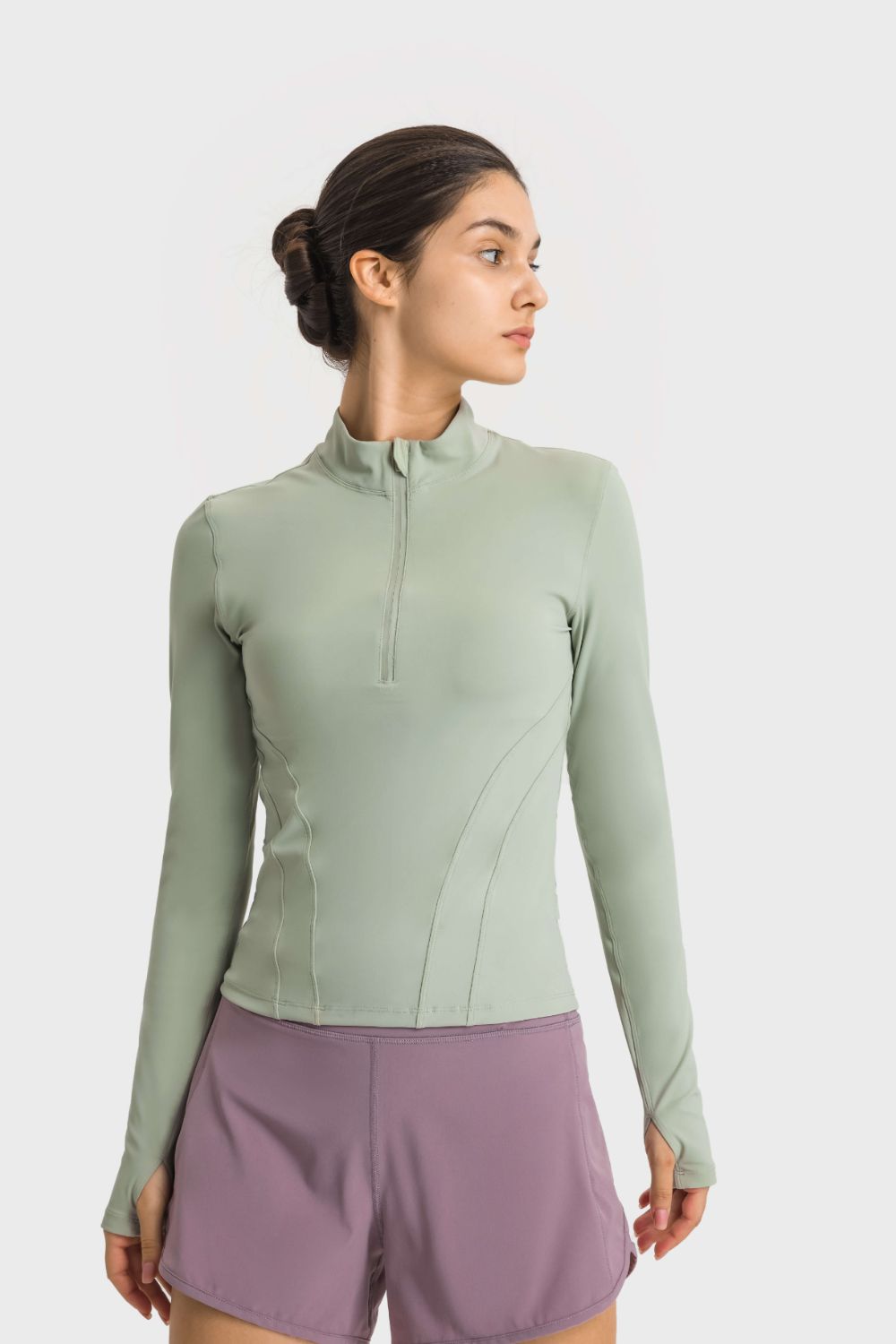 Millennia Half Zip Thumbhole Sleeve Sports Top - All Mine Now Clothing