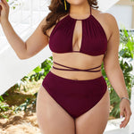 Plus Size Cutout Tied Backless Bikini Set - All Mine Now Clothing