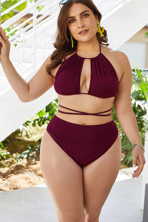 Plus Size Cutout Tied Backless Bikini Set - All Mine Now Clothing