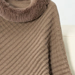 Fuzzy Trim Texture Three-Quarter Sleeve Poncho - All Mine Now Clothing