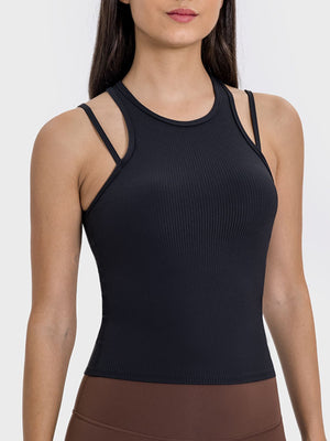 Millennia Cutout Round Neck Racerback Active Tank - All Mine Now Clothing