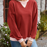 Lovelet Contrast Round Neck Long Sleeve Sweatshirt - All Mine Now Clothing