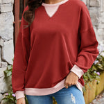 Lovelet Contrast Round Neck Long Sleeve Sweatshirt - All Mine Now Clothing