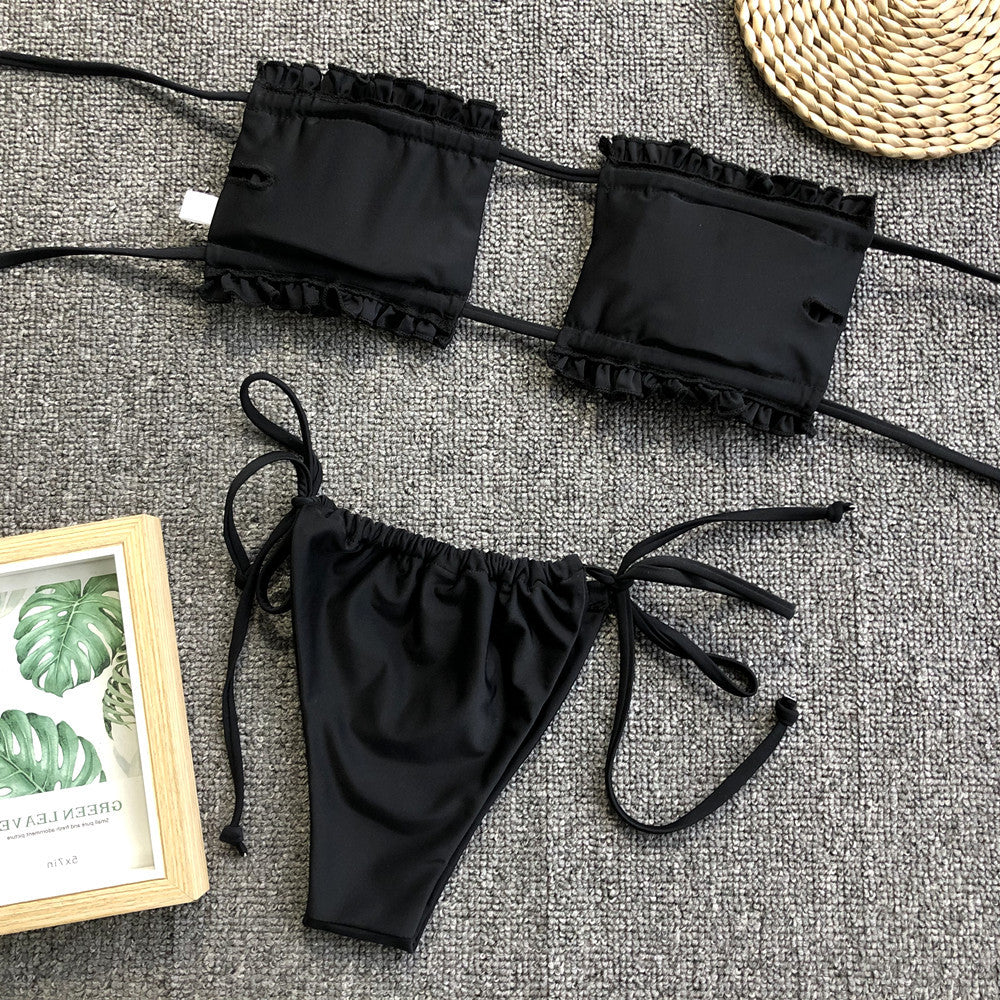 Frill Trim Ruched Bikini Set - All Mine Now Clothing