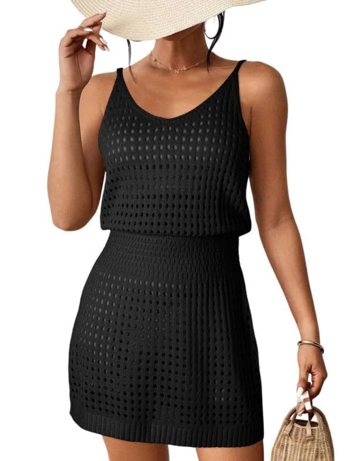 Openwork V-Neck Sleeveless Cover Up Dress - All Mine Now Clothing