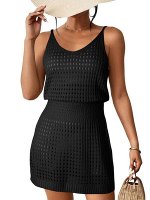 Openwork V-Neck Sleeveless Cover Up Dress - All Mine Now Clothing