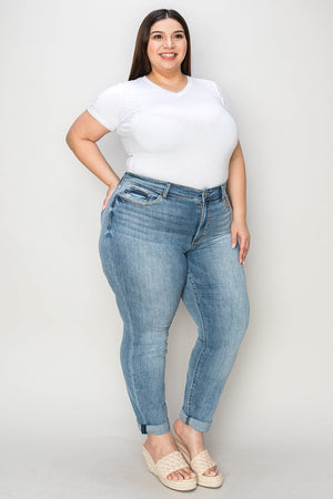 Judy Blue Full Size Cuffed Hem Slim Jeans Trendsi