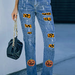 Pumpkin Distressed Straight Jeans Trendsi