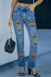 Pumpkin Distressed Straight Jeans Trendsi