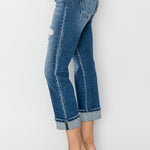 RISEN Full Size Cuffed Ankle Distressed Straight Jeans - All Mine Now Clothing