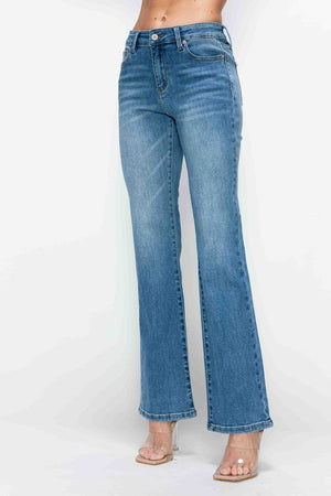 bytos Full Size Cat's Whiskers Mid Rise Bootcut Jeans Trendsi