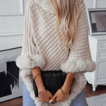 Fuzzy Trim Texture Three-Quarter Sleeve Poncho - All Mine Now Clothing