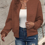 Textured Zip Up Long Sleeve Jacket - All Mine Now Clothing