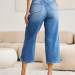 Judy Blue Full Size Braid Side Detail Wide Leg Jeans Trendsi