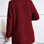 Plaid Collared Neck Long Sleeve Jacket - All Mine Now Clothing