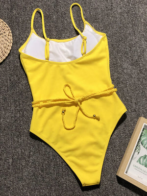 Ribbed Tie Waist One-Piece Swimsuit - All Mine Now Clothing