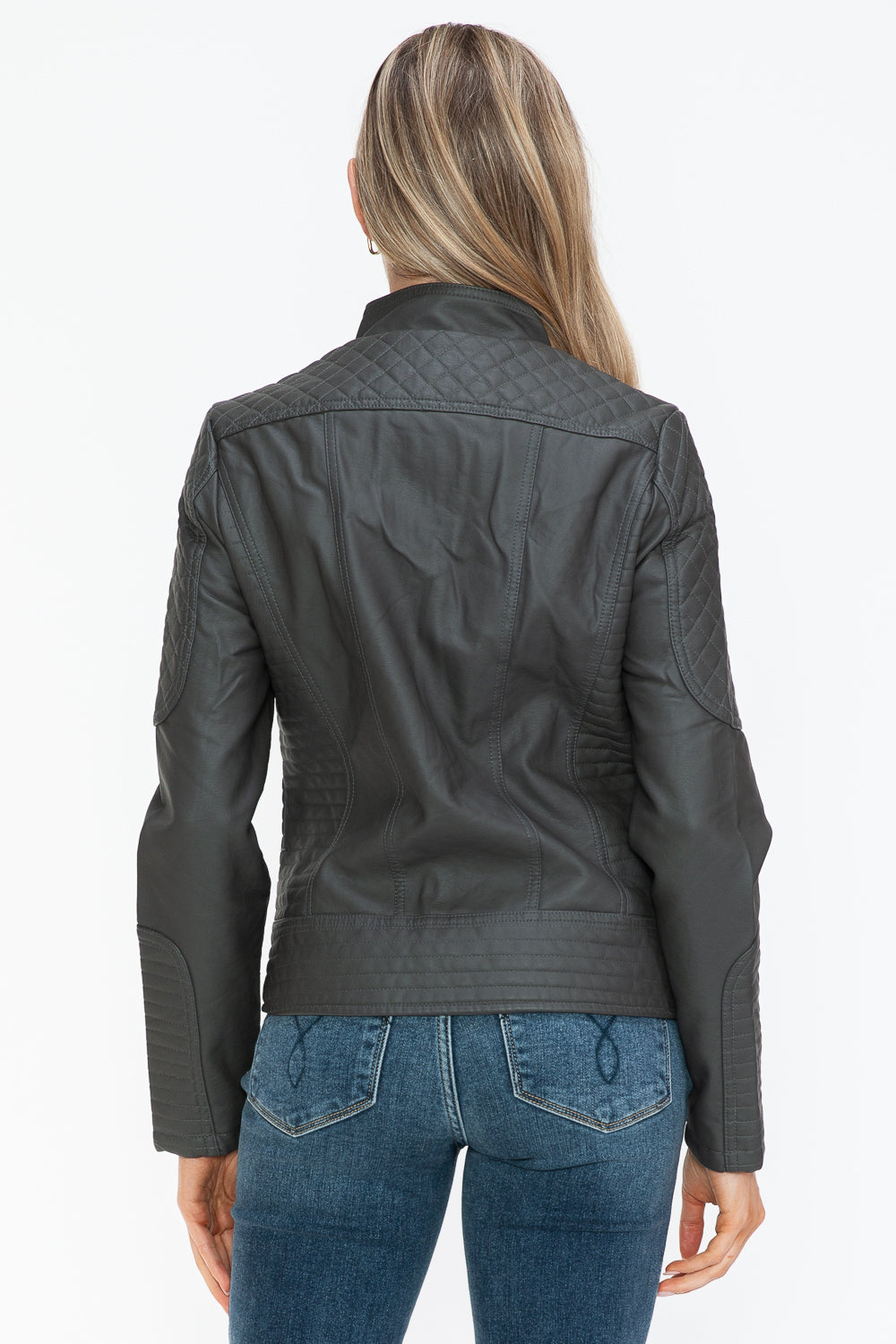 Snobbish Faux Leather Zip Up Mock Neck Jacket - All Mine Now Clothing