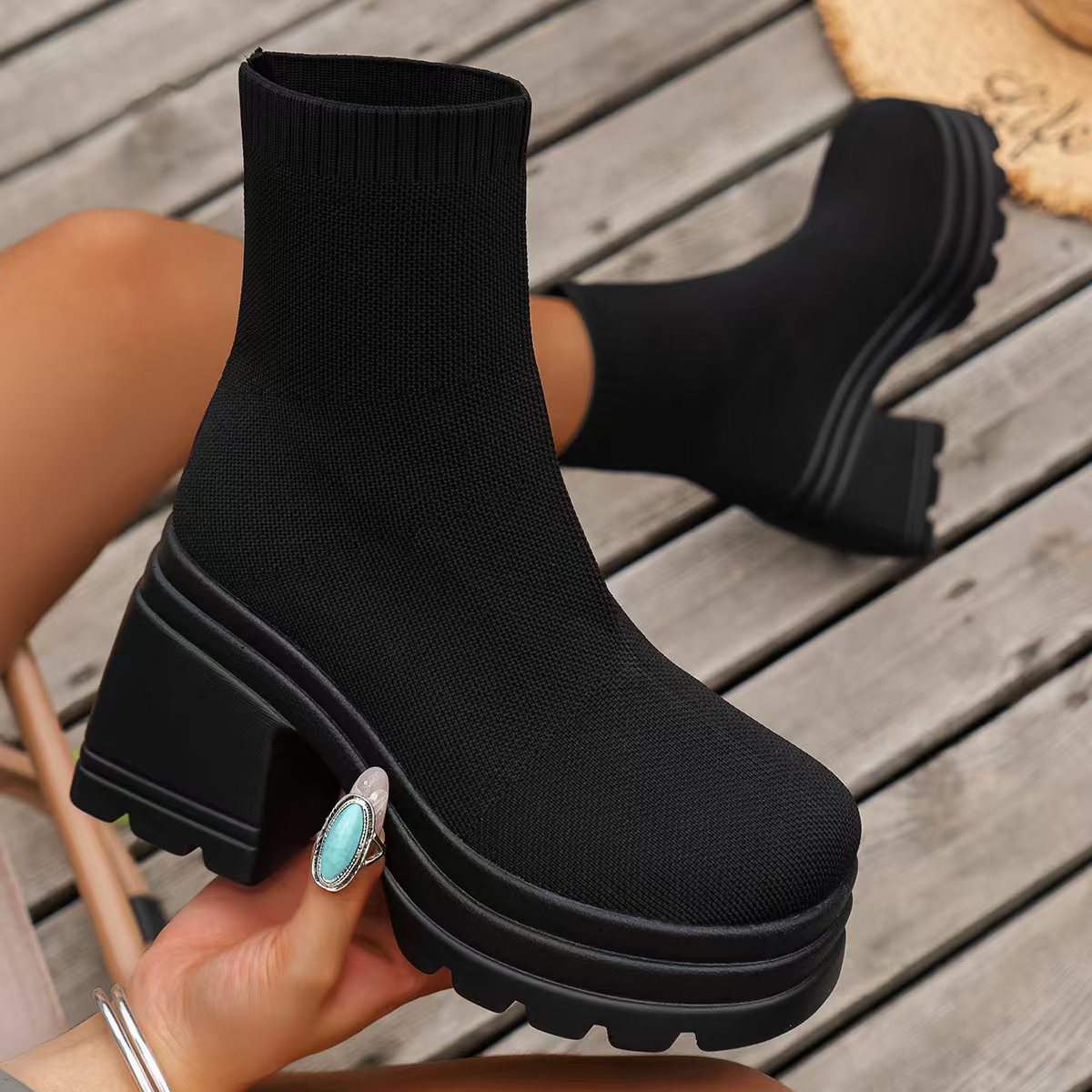 Round Toe Block Heel Boots - All Mine Now Clothing