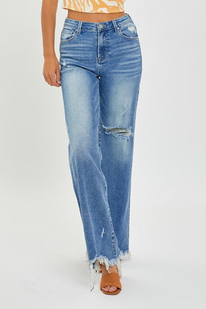 RISEN Full Size High Rise Frayed Hem Wide Leg Jeans - All Mine Now Clothing