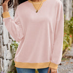 Lovelet Contrast Round Neck Long Sleeve Sweatshirt - All Mine Now Clothing