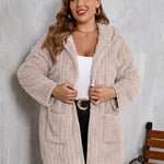 Plus Size Open Front Long Sleeve Hooded Fuzzy Jacket - All Mine Now Clothing