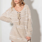 Thinkable Mixed-Stitch Front Tie Sweater Dress - All Mine Now Clothing