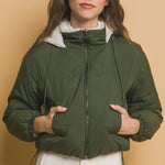 Love Tree Zip Up Cropped Hooded Sherpa Reversible Jacket Trendsi