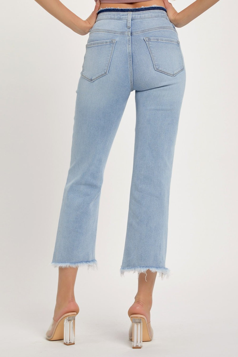 RISEN Full Size High Rise Raw Edge Crop Jeans Trendsi