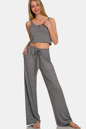 Zenana Drawstring Wide Leg Pants with Side Pockets Trendsi