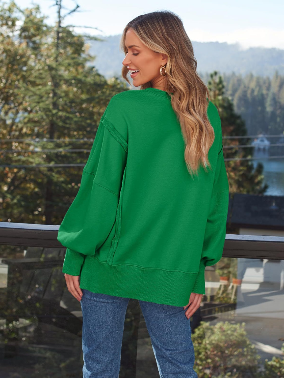 Slit Round Neck Long Sleeve Sweatshirt - All Mine Now Clothing