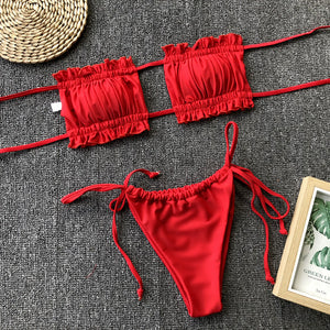 Frill Trim Ruched Bikini Set - All Mine Now Clothing