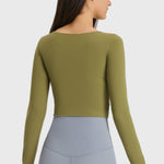 Millennia Cutout Long Sleeve Cropped Sports Top - All Mine Now Clothing