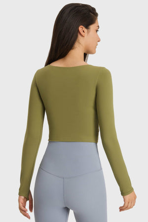 Millennia Cutout Long Sleeve Cropped Sports Top - All Mine Now Clothing