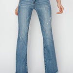 RISEN High Rise Frayed Hem Bootcut Jeans Trendsi