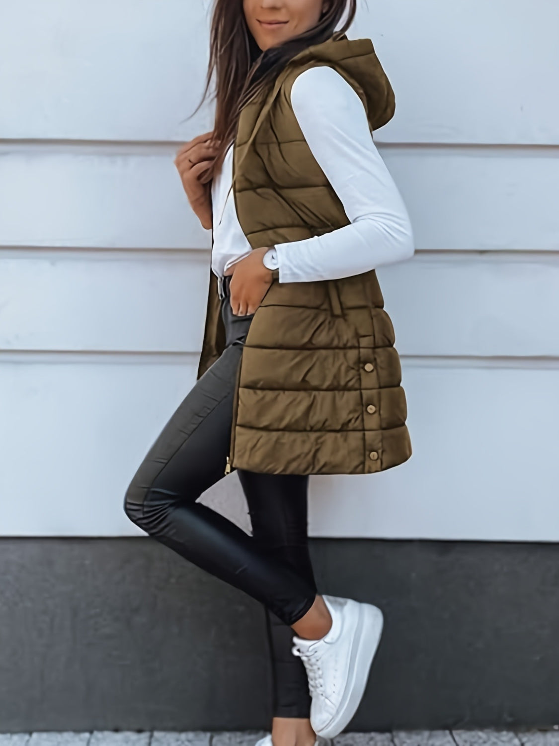 Plus Size Zip Up Hooded Vest Coat - All Mine Now Clothing